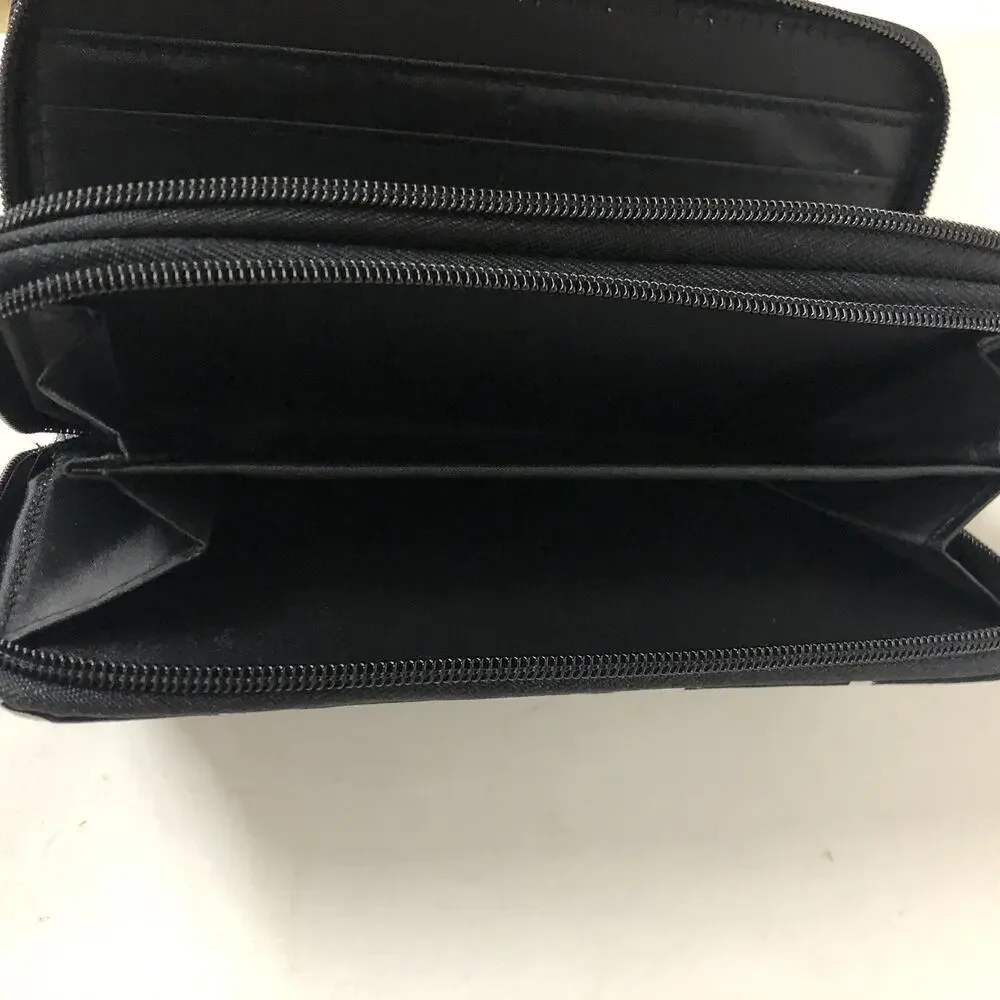 Black And White Skull Long Thick Bifold Wallet, 8x4x1.5”, 2 Compartment Dual Zip